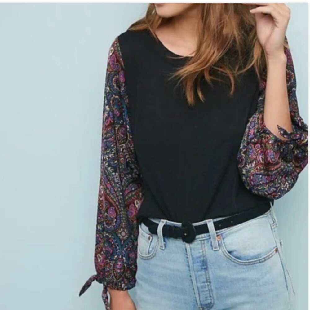 Anthropologie Akemi + Kin Maybelle Balloon Tie L/S Paisley Sleeve Blouse Top
